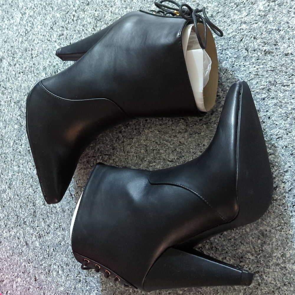 Black faux leather booties